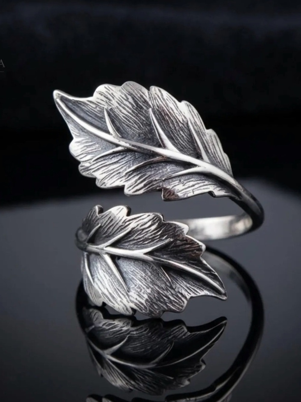 Adjustable Silver Leaf Wrap Ring for Women